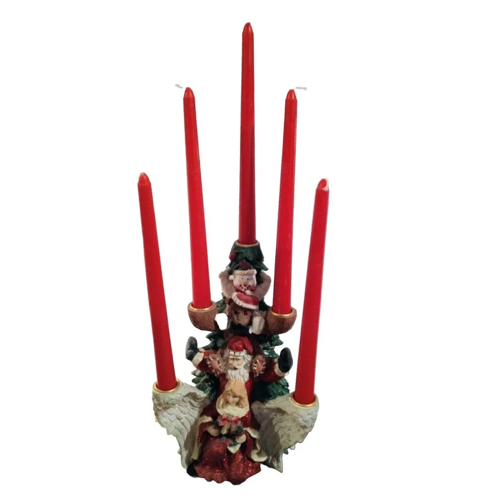 Vintage Christmas Candelabra 5 Tier Resin Santa Snowman Angel Candle Holder 9.5